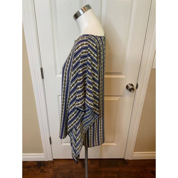 Michael Kors Navy Blue White Striped & Gold Chain Patterned Top, Size S/M - Picture 3 of 5